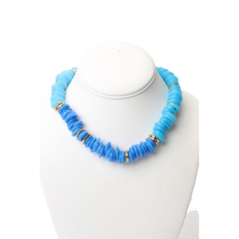 Lizzie Fortunato Womens Gold Tone Blue Glass + Baroque Pearl Lita Necklace 16"